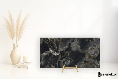 Przejdź do produktu Tagina Onice Reale Nero wysoki połysk 160x320 cm gr. 6 mm - płytka rektyfikowana / 108511