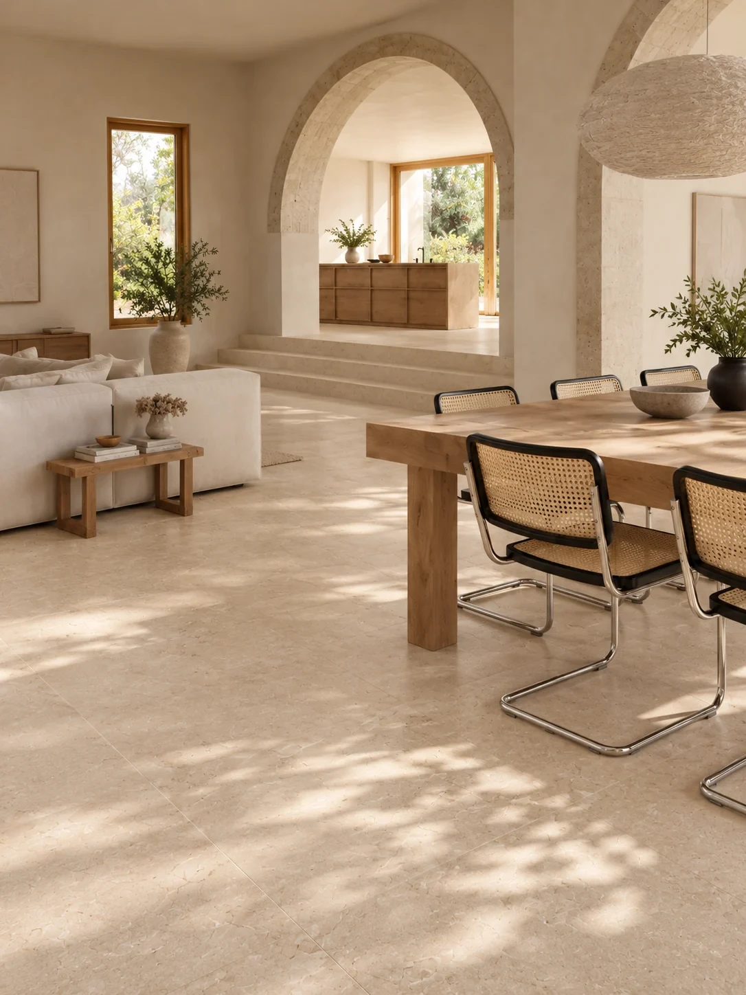 Płytki Marazzi Mystone Limestone Sand w jasnej strefie dziennej w stylu New Modern