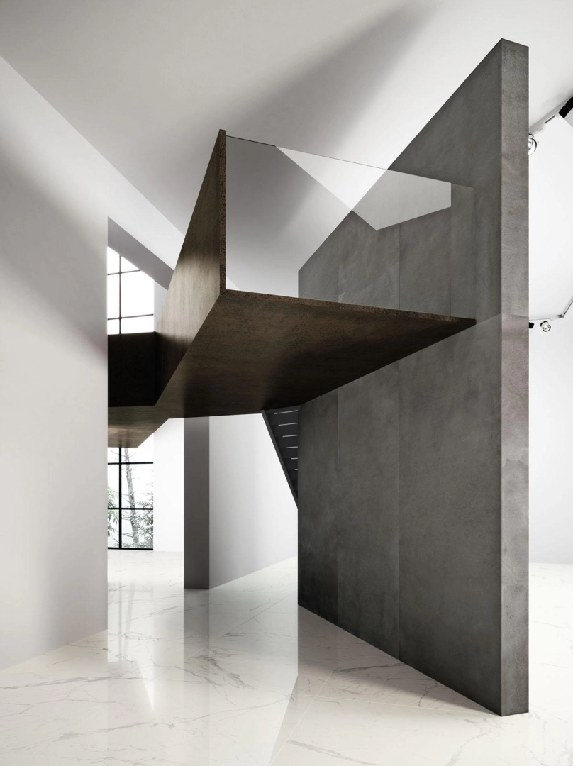 Marazzi Grande Concrete Look – gres imitujący beton w luksusowej strefie dziennej