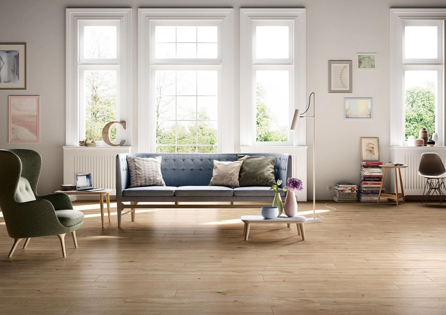 Gres porcelanowy Marazzi Treverkever drewno w minimalistycznym wnętrzu
