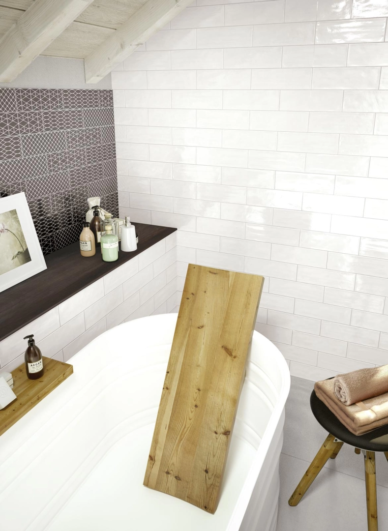 Płytki Ragno Brick Glossy imitujące cegła w eleganckim holu