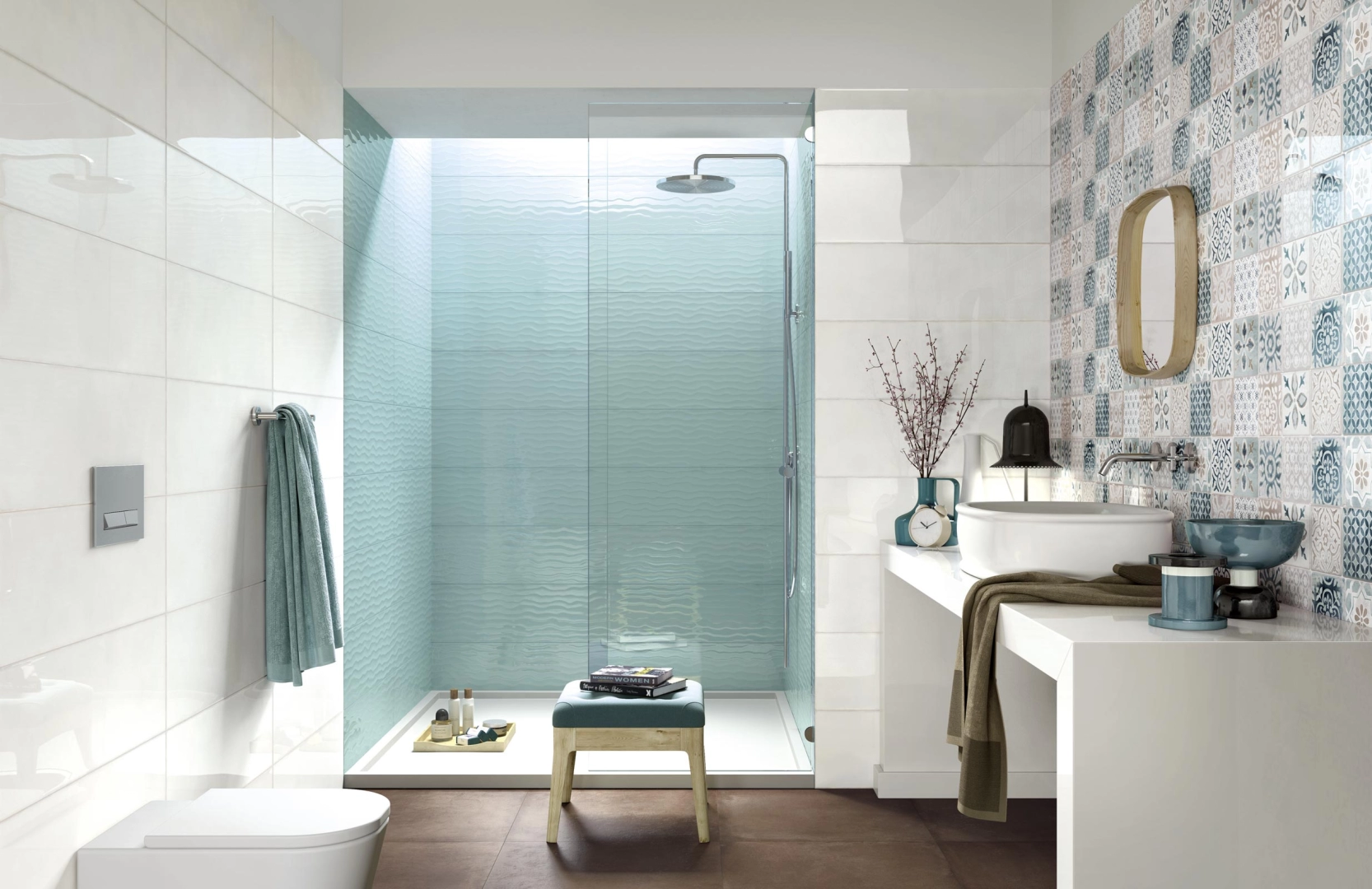 Gres porcelanowy Ragno Frame efekt kolor w nowoczesnej aranżacji salonu