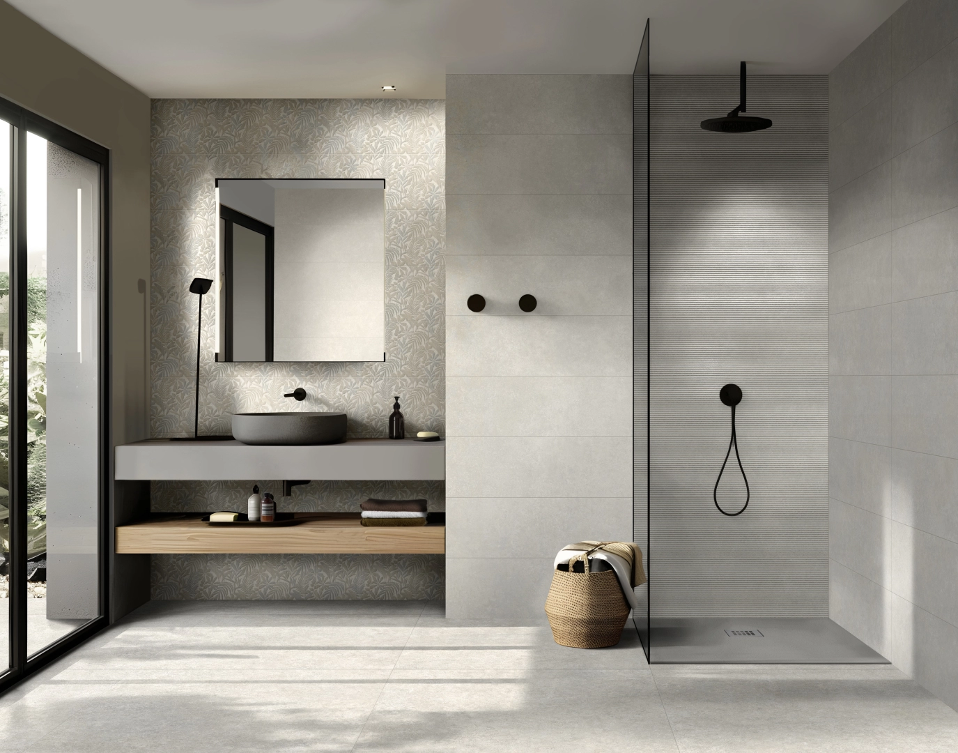 Ragno Tiempo Wall – gres imitujący beton w salonie w stylu skandynawskim
