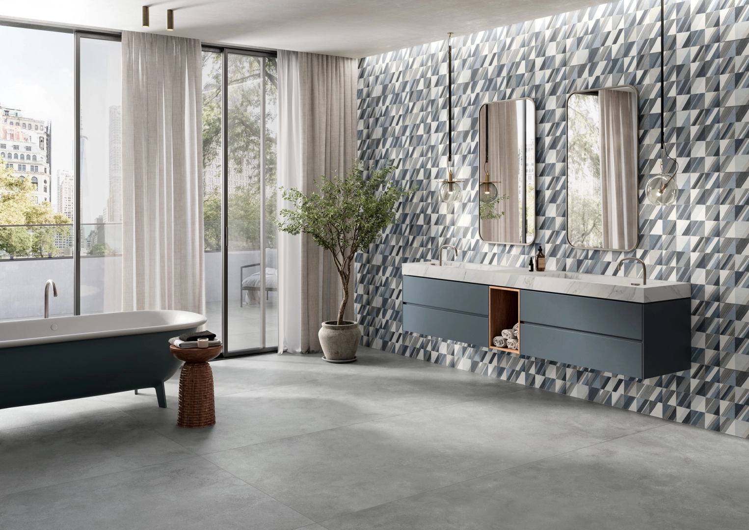 Ragno Stratford – gres imitujący kamień, Beton w salonie w stylu skandynawskim – aranżacja 41