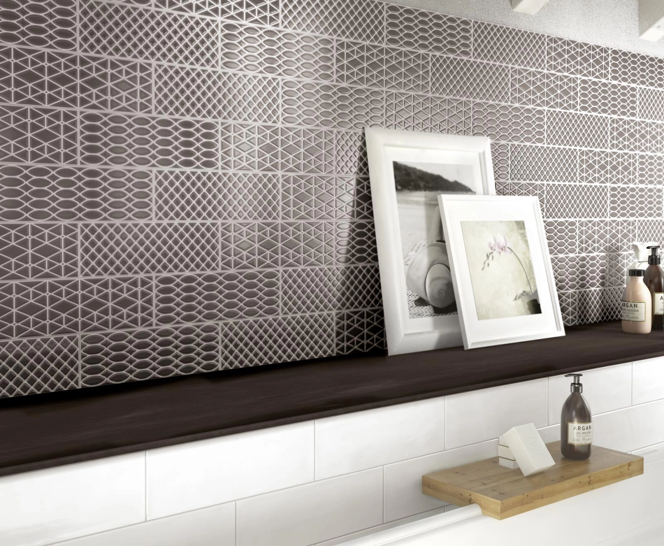Wielkoformatowy gres Ragno Brick Glossy efekt cegła w eleganckiej strefie dziennej