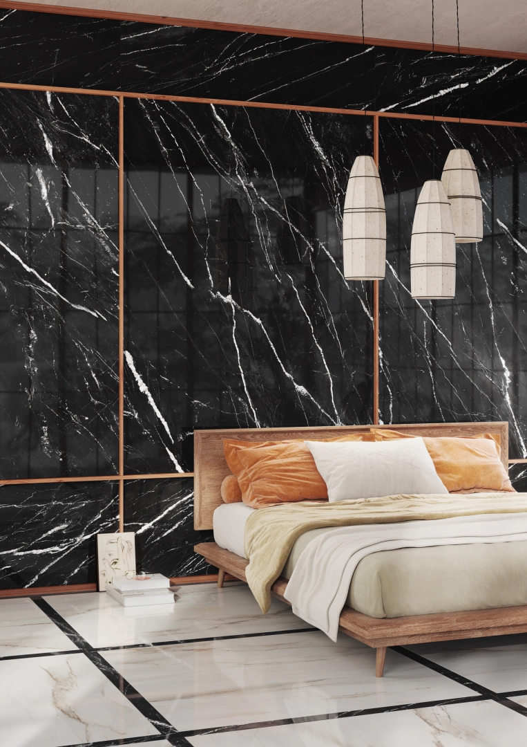 Wielkoformatowy gres Ragno Incanto efekt marmur w eleganckiej strefie dziennej – aranżacja 44