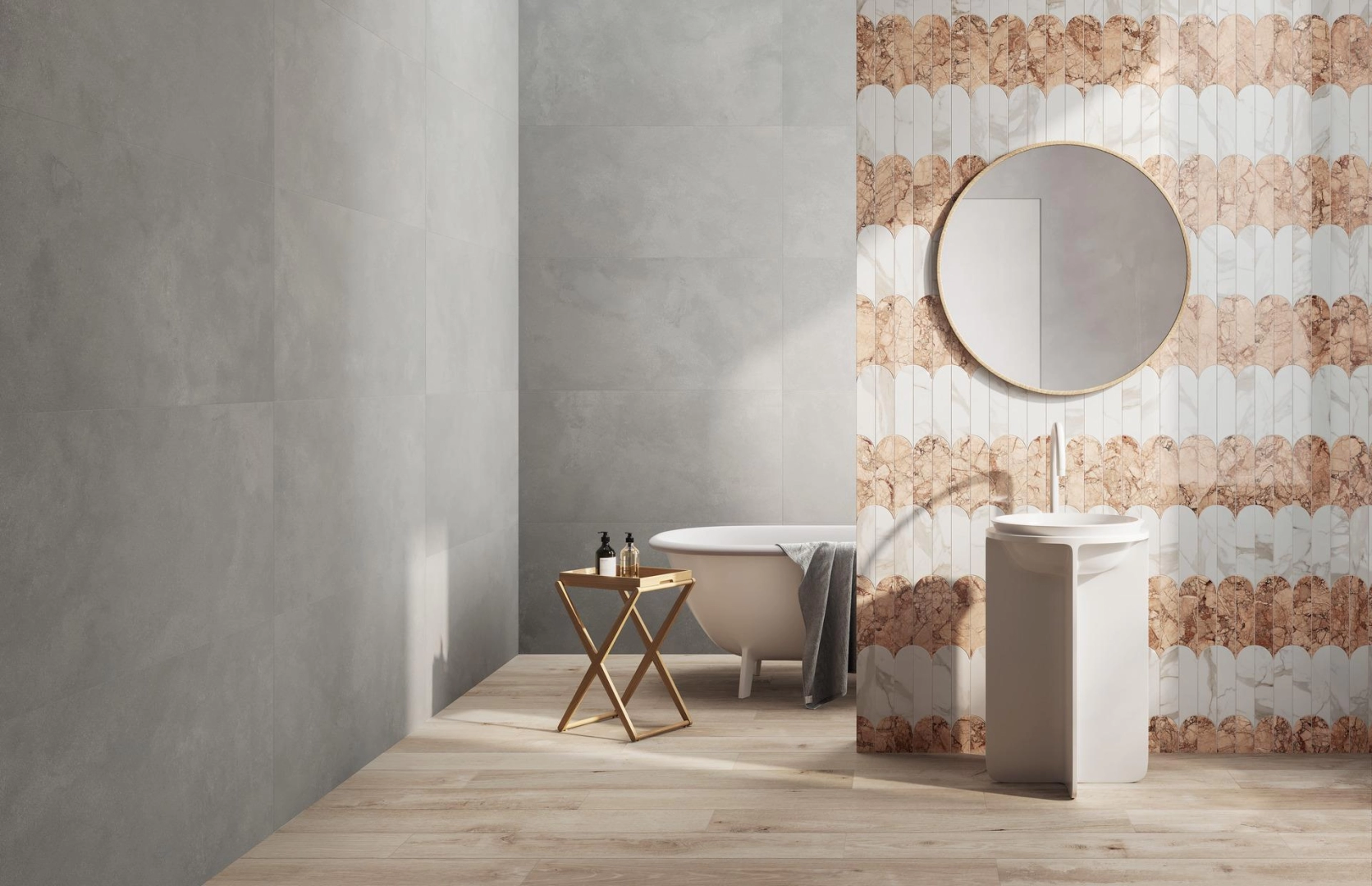 Gres porcelanowy Ragno Stratford efekt kamień, Beton w luksusowym salonie
