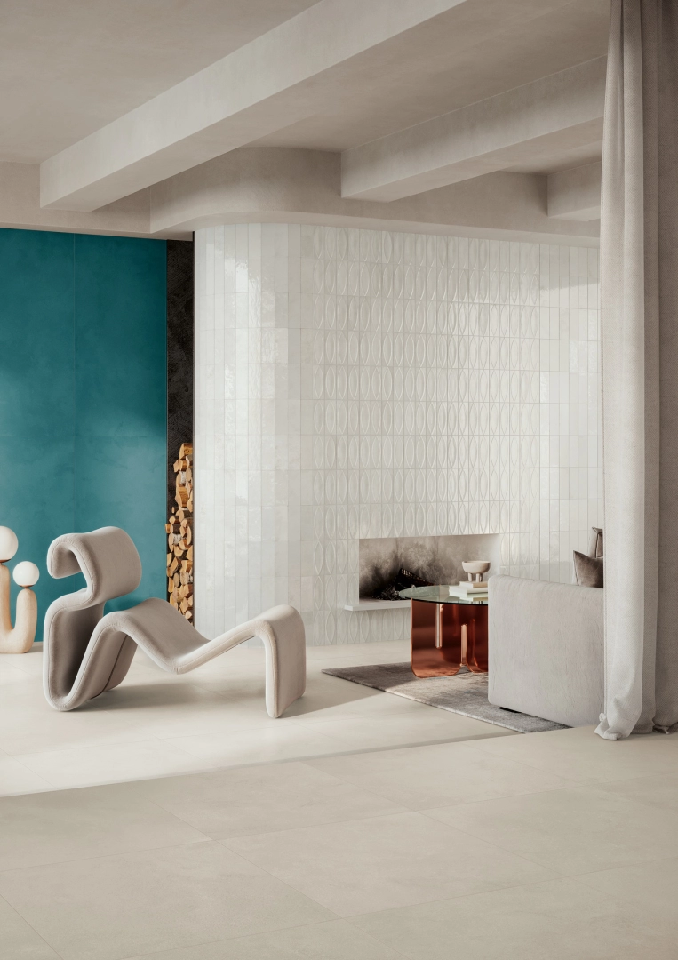 Ragno Stratford efekt kamień, Beton – aranżacja salonu w stylu loft