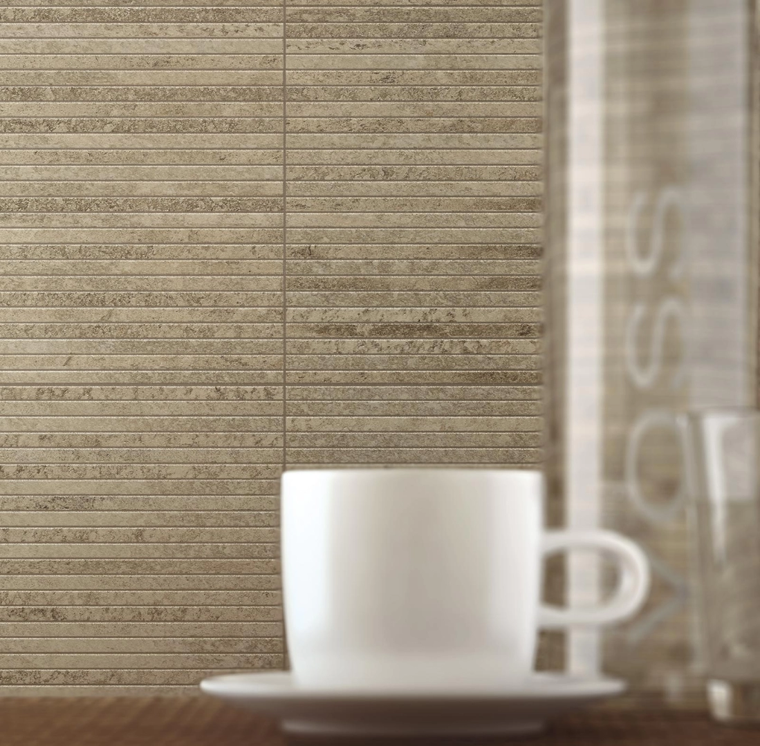 Gres porcelanowy Ragno Stoneway Barge Antica efekt terrazzo, Kamień w nowoczesnej aranżacji salonu