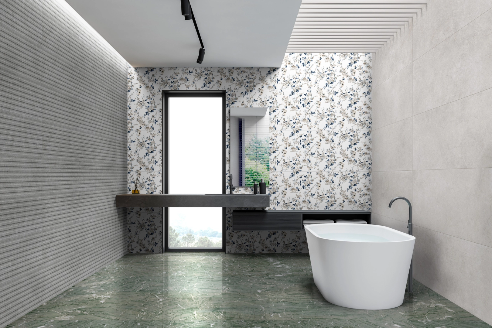 Gres porcelanowy Ragno Richmond efekt kamień w przestronnej strefie dziennej