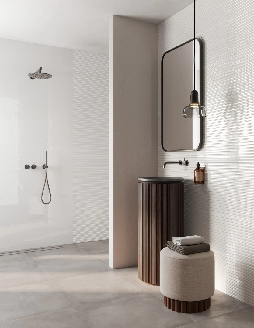 Gres porcelanowy Ragno Lucida efekt kolor w nowoczesnej aranżacji salonu