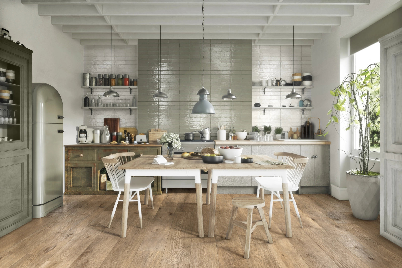Ragno Inedito efekt drewno – aranżacja salonu w stylu loft