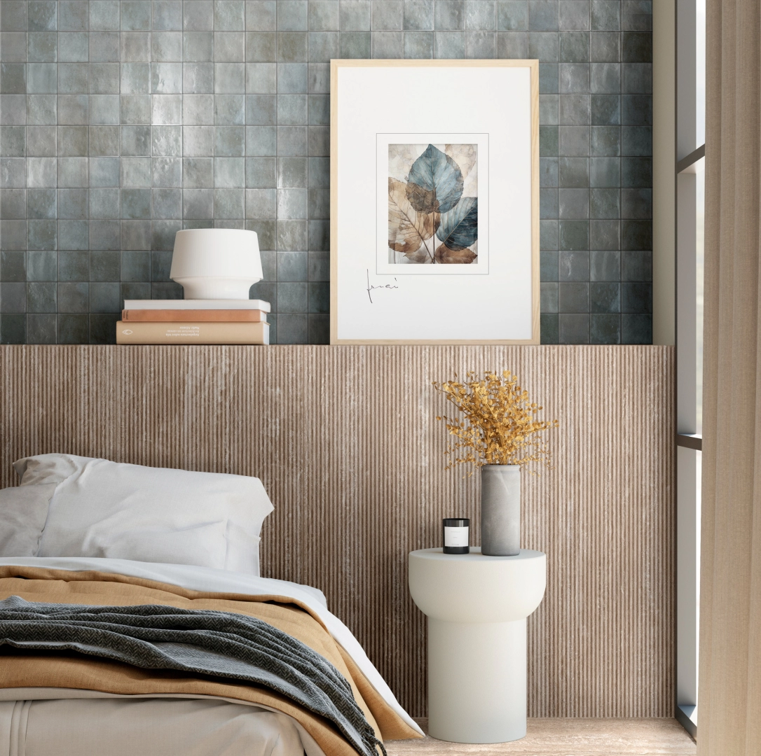 Gres porcelanowy Ragno Realstone Travertino efekt kamień w luksusowym salonie