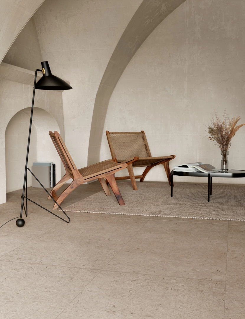 Gres porcelanowy Ragno Eterna efekt terrazzo, Kamień, Beton, Marmur w przestronnej strefie dziennej