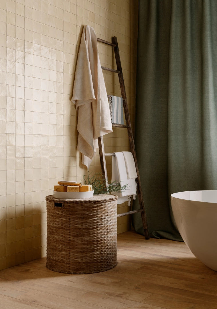 Gres porcelanowy Ragno Mélange efekt kolor w nowoczesnej aranżacji salonu