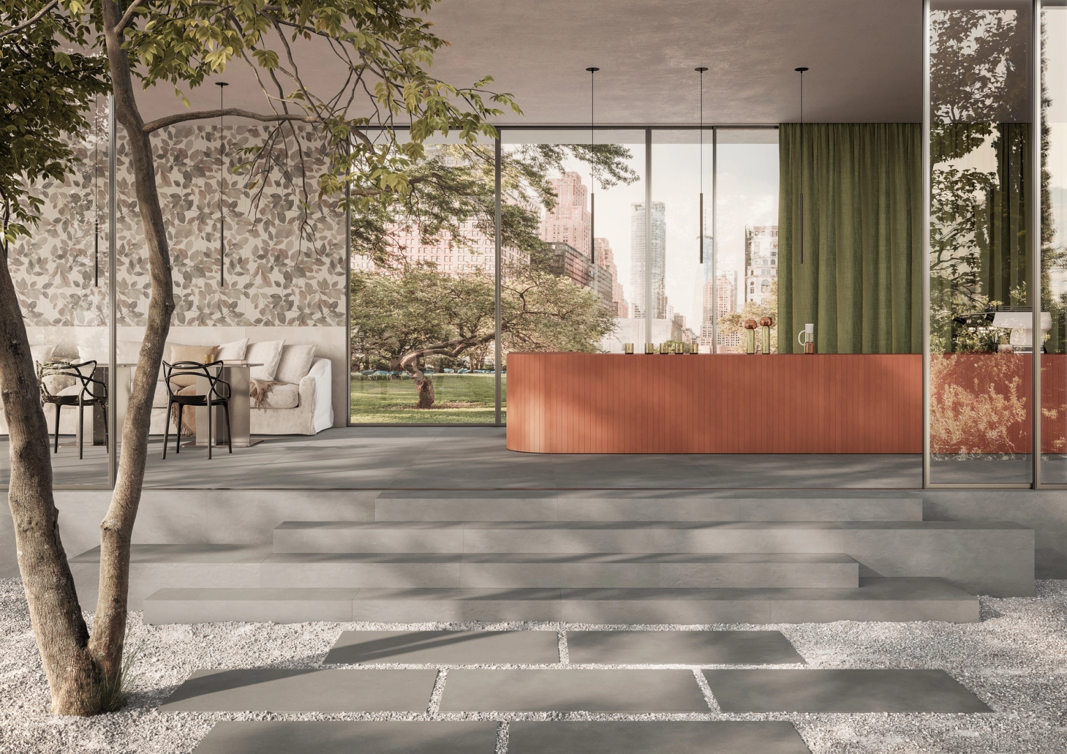 Ragno Stratford gres o efekcie kamień, Beton na podłodze w nowoczesnym domu – aranżacja 36