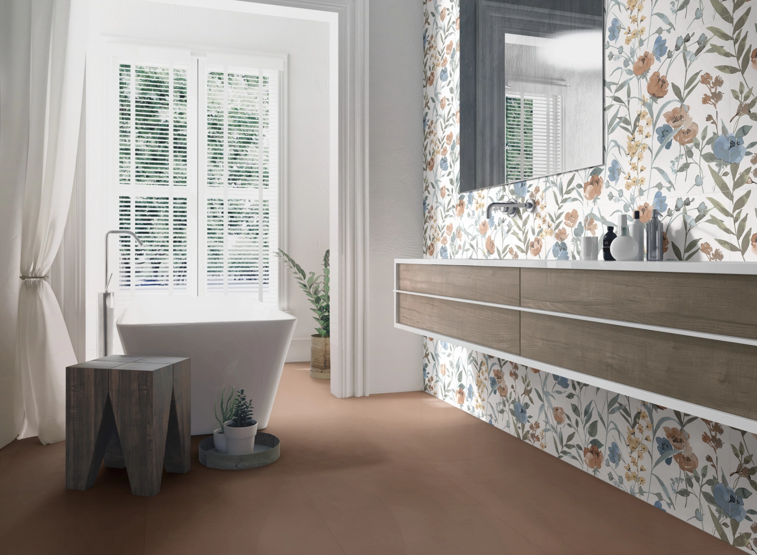 Wielkoformatowy gres Ragno Decora efekt kamień w eleganckiej strefie dziennej