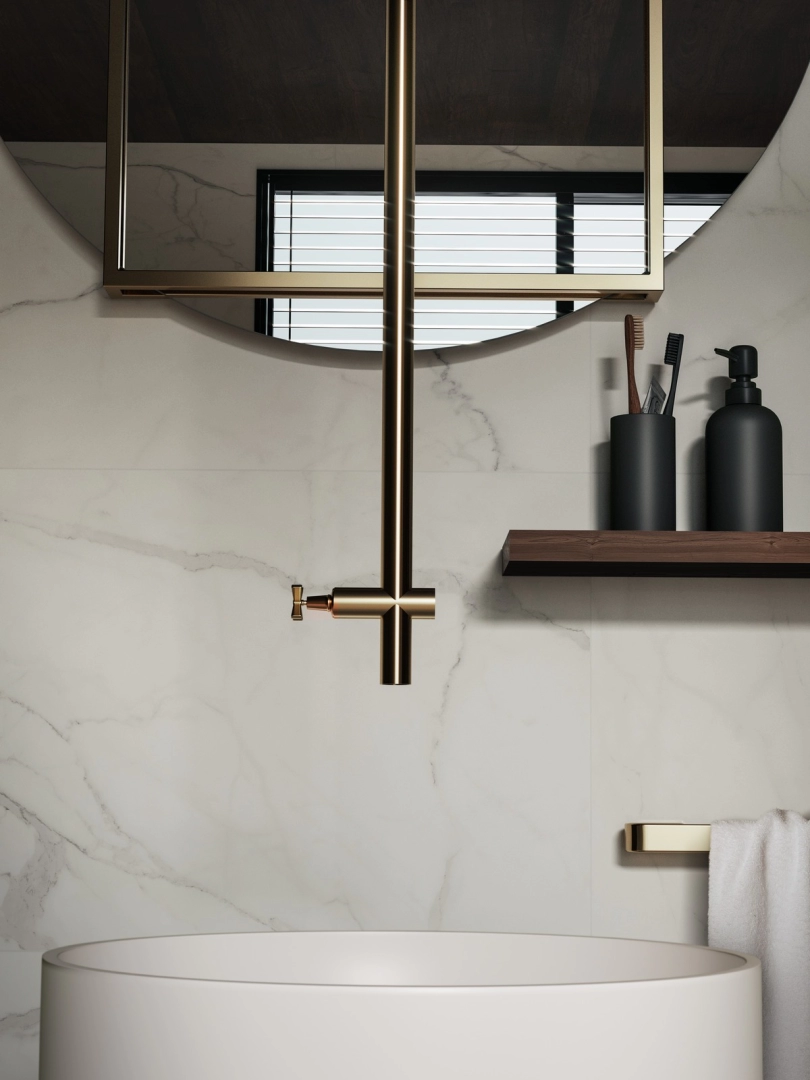 Płytki Marazzi Allmarble Wall efekt marmur w nowoczesnej aranżacji salonu