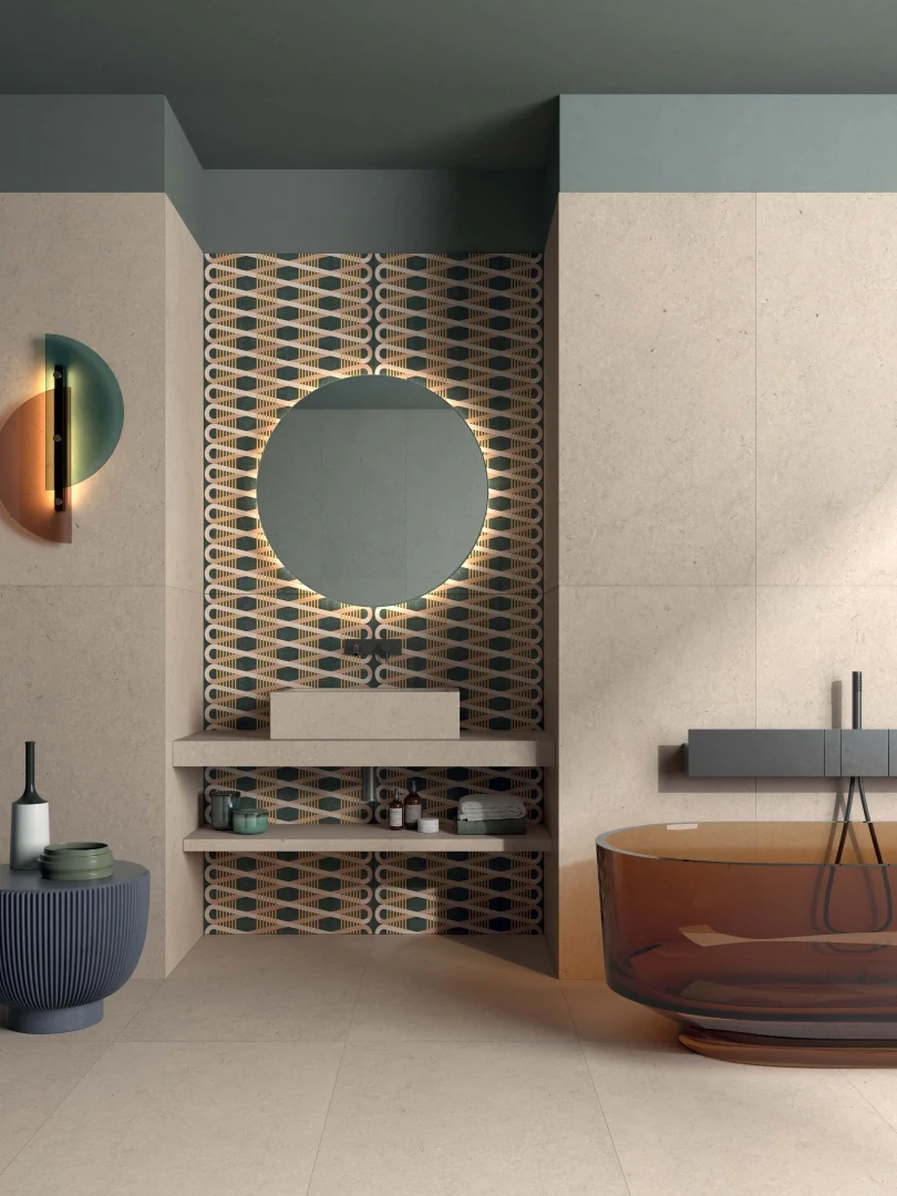 Gres Abk WIDE&STYLE MINI VOL.2 efekt tapeta - aranzacja w korytarzu z naturalnym swiatlem
