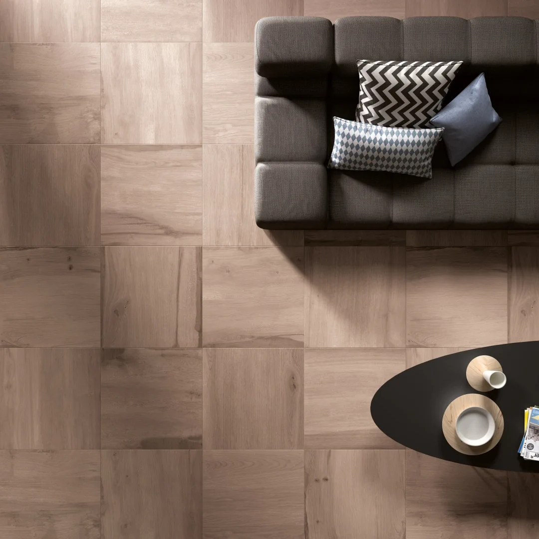 Gres Abk SOLERAS efekt drewno - aranzacja w eleganckiej lazience