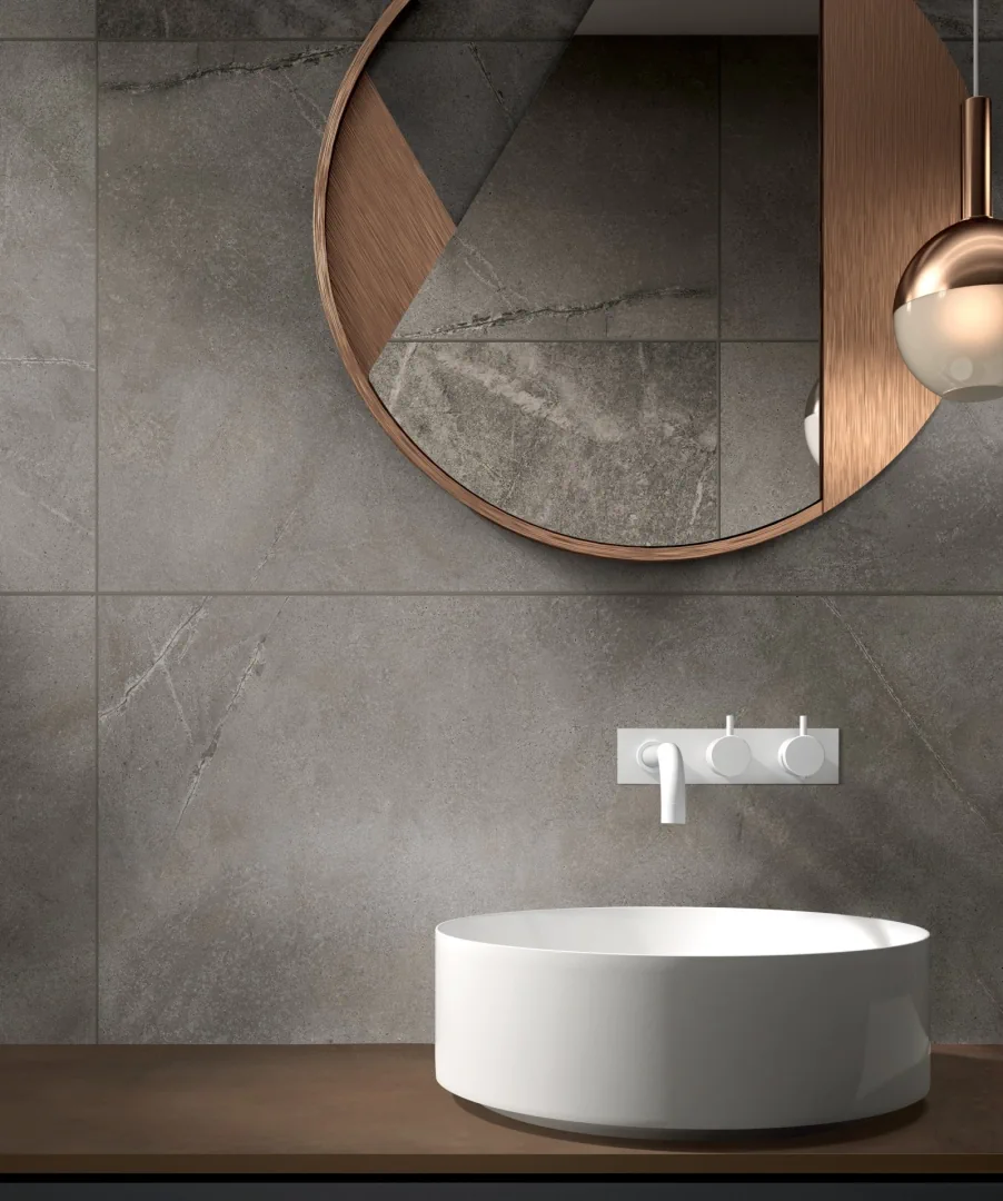 Gres Abk INTERNO 9 efekt metal - aranzacja w minimalistycznym wnetrzu