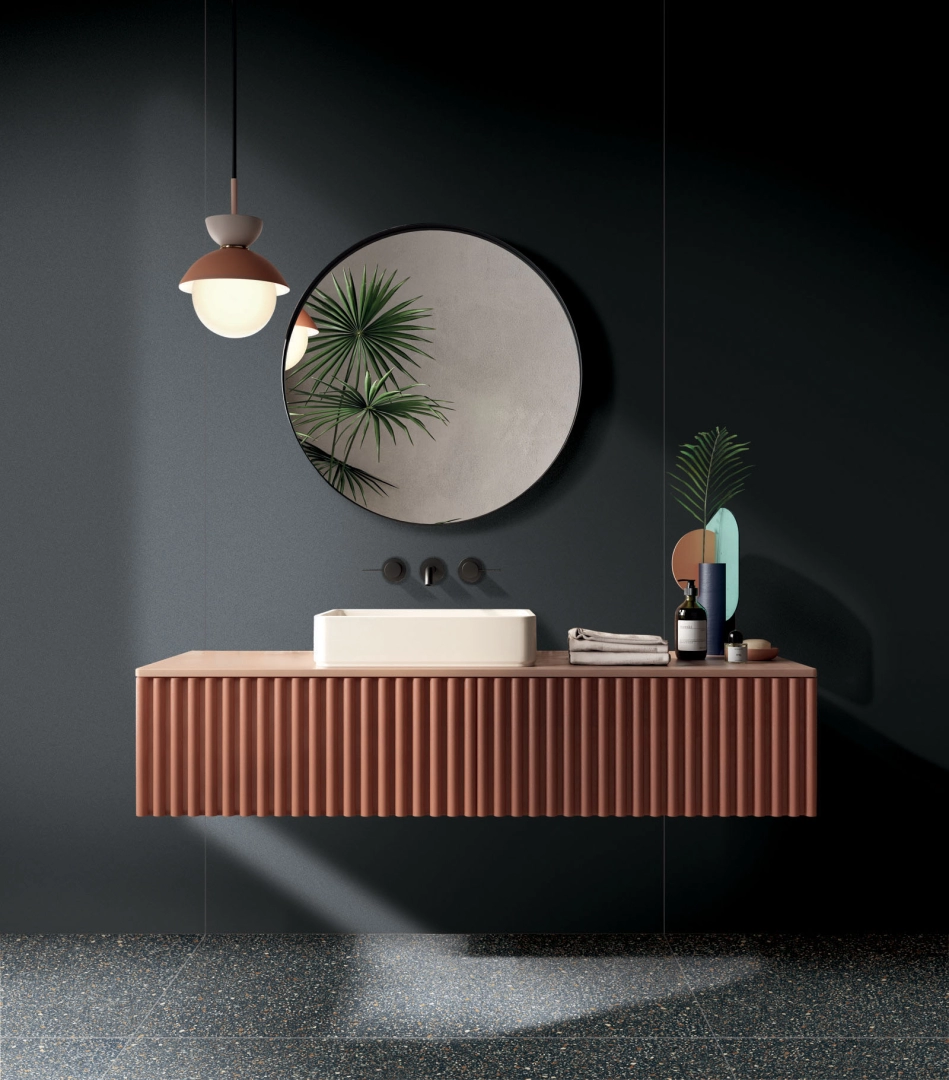 Gres Abk CHROME efekt kolor - aranzacja w minimalistycznym wnetrzu