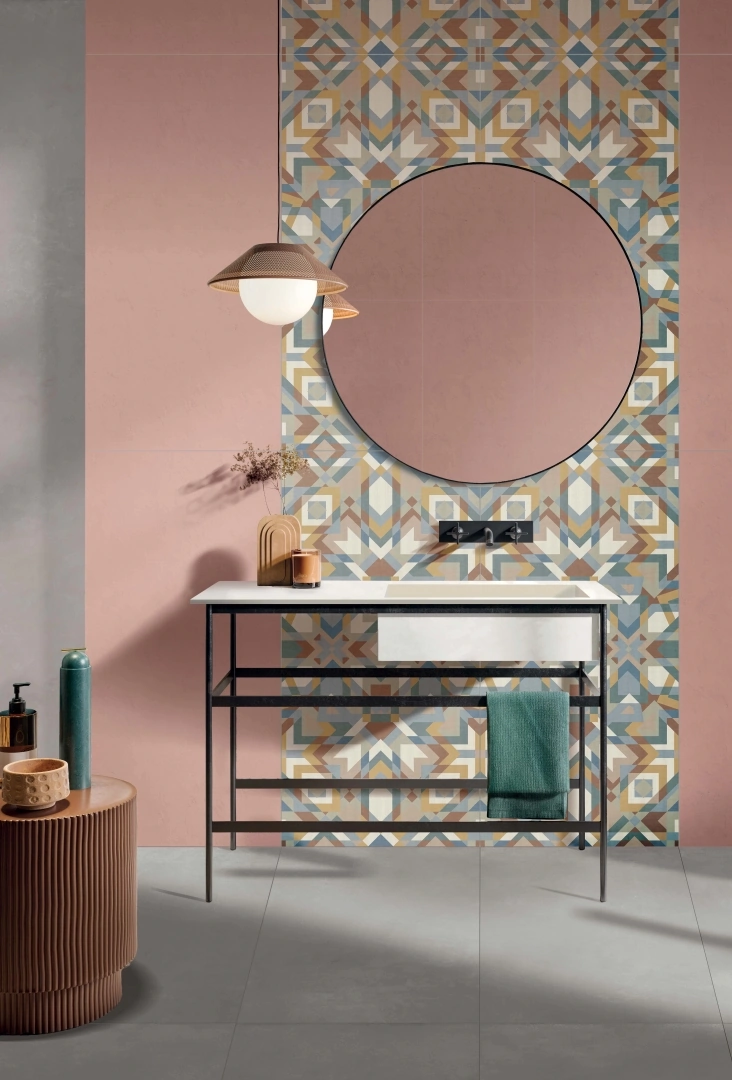 Gres Abk WIDE&STYLE MINI VOL.2 efekt tapeta - aranzacja w strefie dziennej z duzymi przeszkleniami