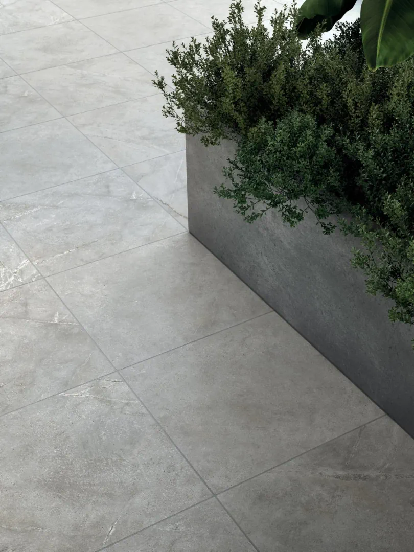 Gres Abk ATLANTIS efekt terrazzo, kamień - aranzacja w minimalistycznym wnetrzu