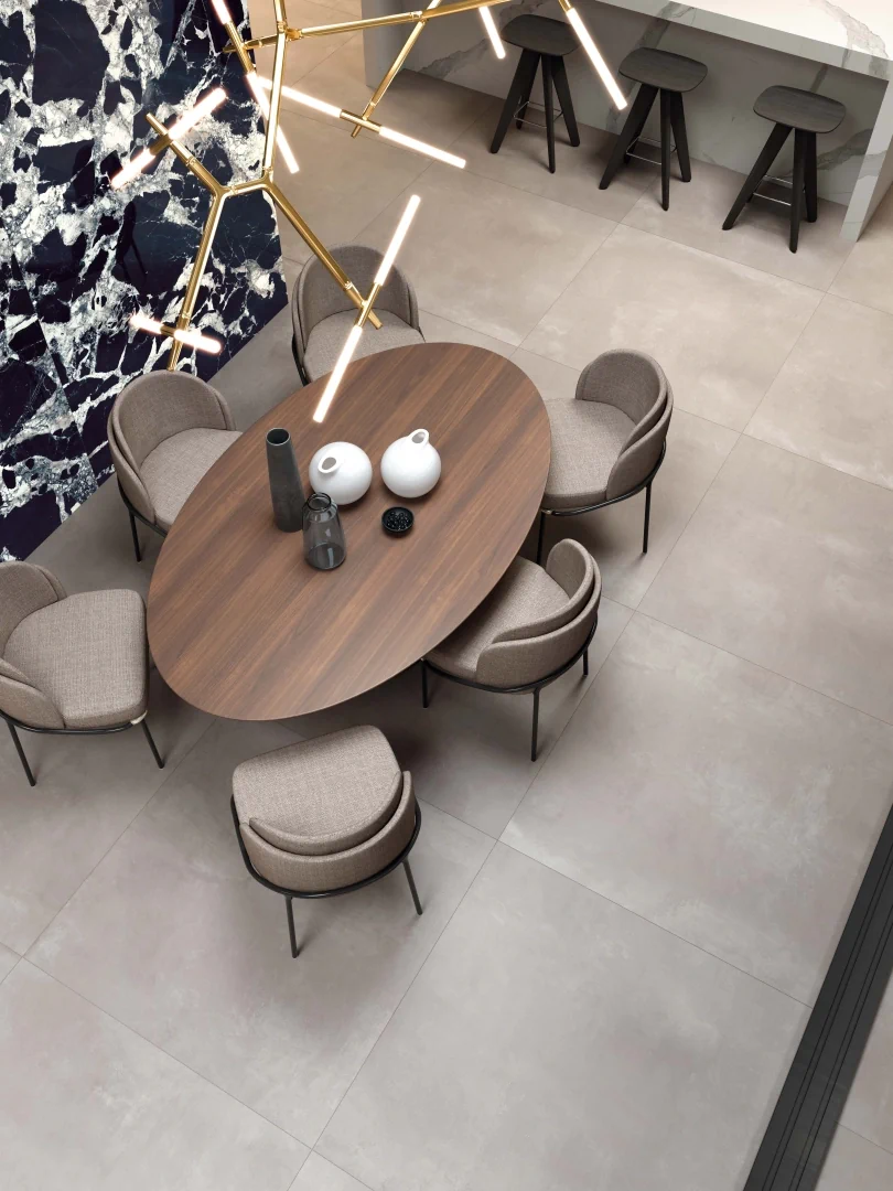 Gres Abk LAB325 efekt beton - aranzacja w przestronnym holu