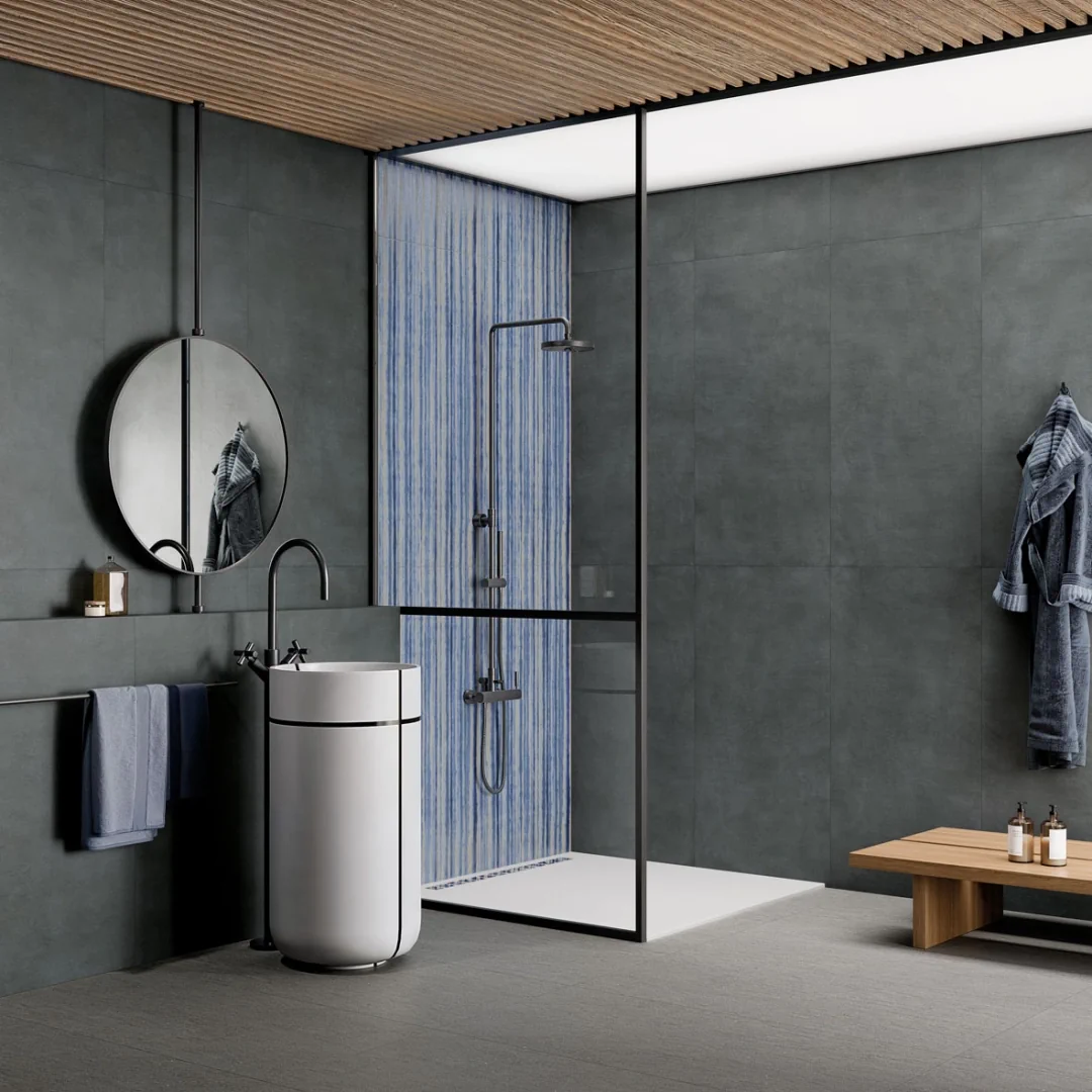 Gres Abk POETRY NET efekt beton - aranzacja w eleganckiej lazience