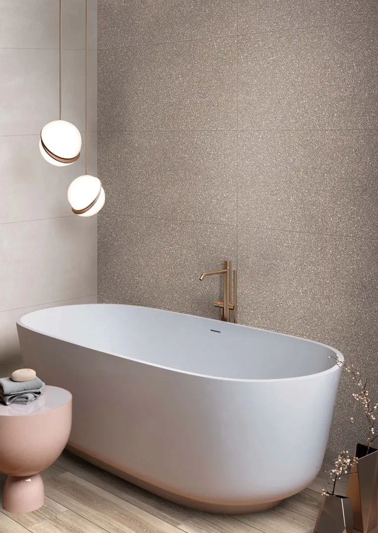Gres Abk BLEND efekt beton, terrazzo - aranzacja w eleganckiej lazience
