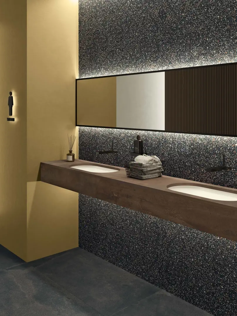 Gres Abk INTERNO 9 efekt metal - aranzacja w nowoczesnym salonie