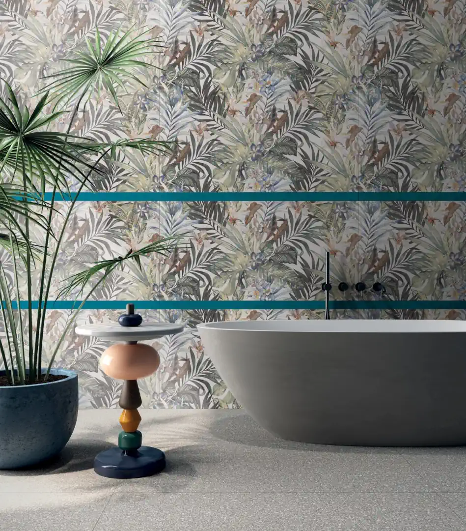 Gres Abk WIDE&STYLE MINI efekt kolor, tapeta - aranzacja w przy kominku