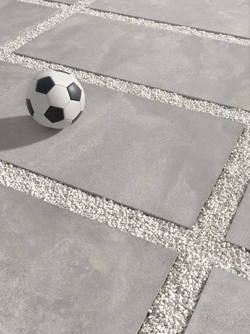 Gres Abk BLEND efekt beton, terrazzo - aranzacja w nowoczesnym salonie