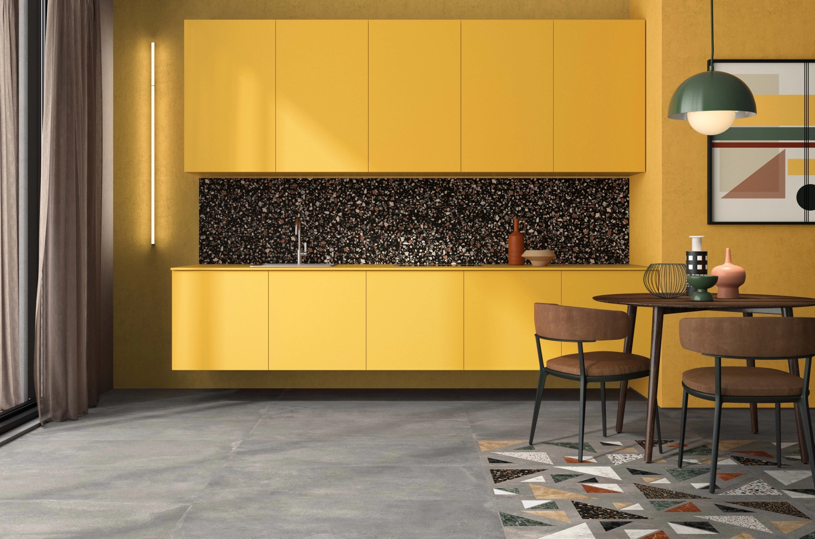 Gres abk PLAY efekt kamień, wzór, terrazzo, beton - aranzacja w eleganckiej łazience