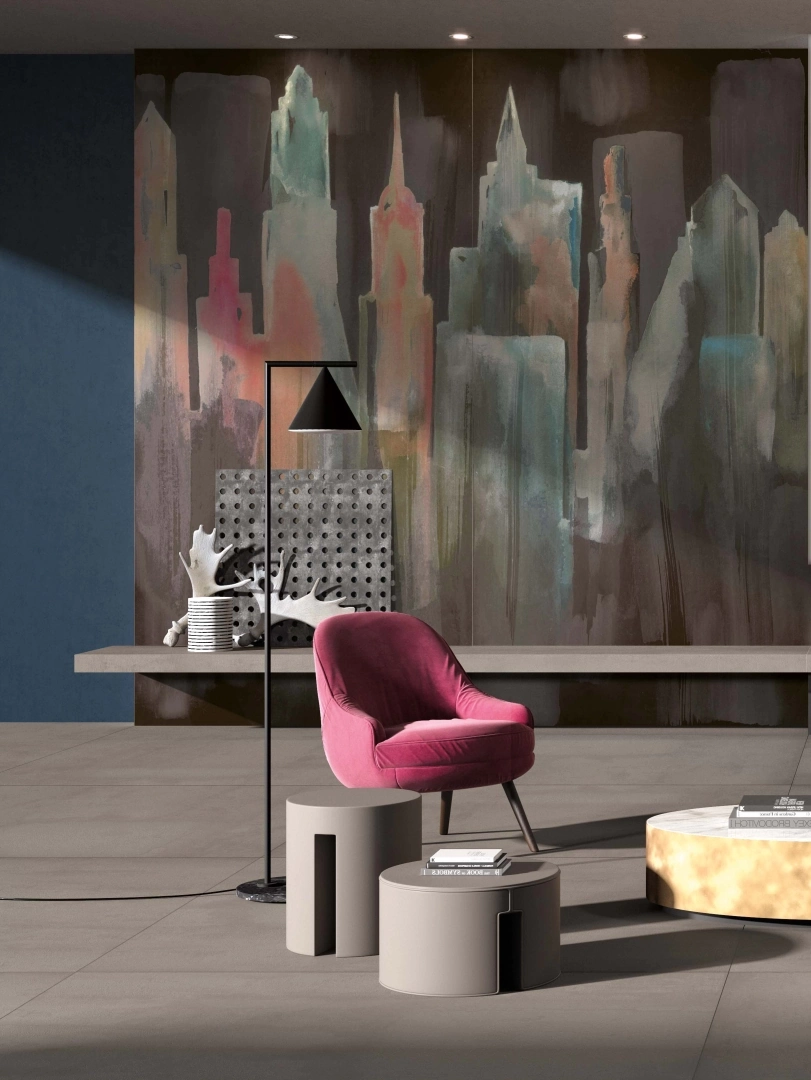 Gres Abk WIDE&STYLE efekt tapeta - aranzacja w nowoczesnym salonie
