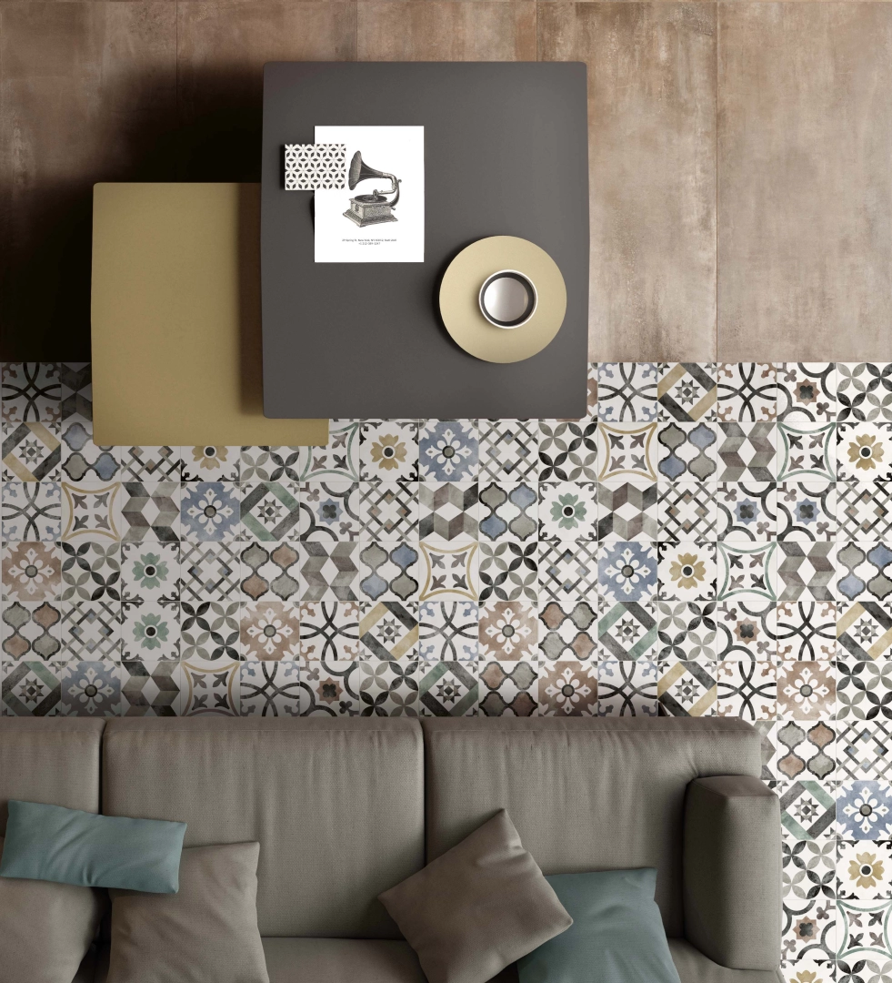 Gres abk PLAY efekt kamień, wzór, terrazzo, beton - aranzacja w eleganckiej łazience