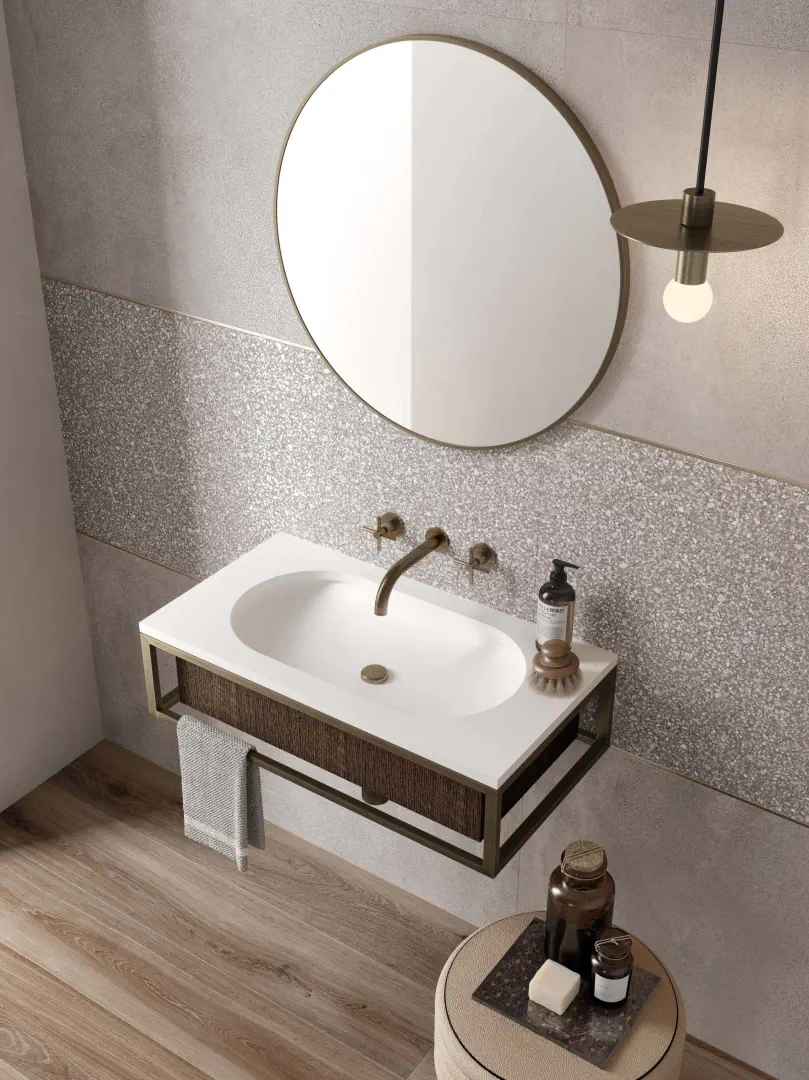 Gres Abk BLEND efekt beton, terrazzo - aranzacja w eleganckiej lazience