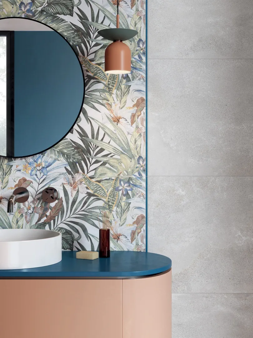 Gres Abk WIDE&STYLE MINI efekt kolor, tapeta - aranzacja w strefie dziennej z duzymi przeszkleniami