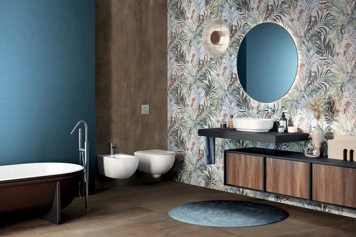 Gres Abk WIDE&STYLE MINI efekt kolor, tapeta - aranzacja w nowoczesnym salonie