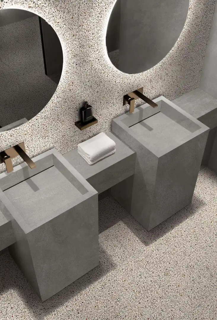 Gres Abk BLEND efekt beton, terrazzo - aranzacja w elewacji domu