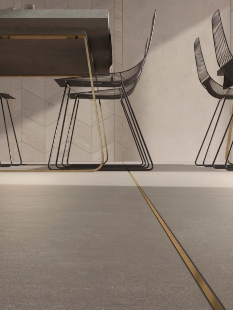 Gres Abk CROSSROAD CHALK efekt kamień - aranzacja w minimalistycznym wnetrzu