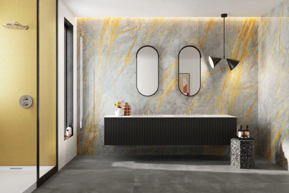 Gres Abk LAB325 efekt beton - aranzacja w przestronnym holu