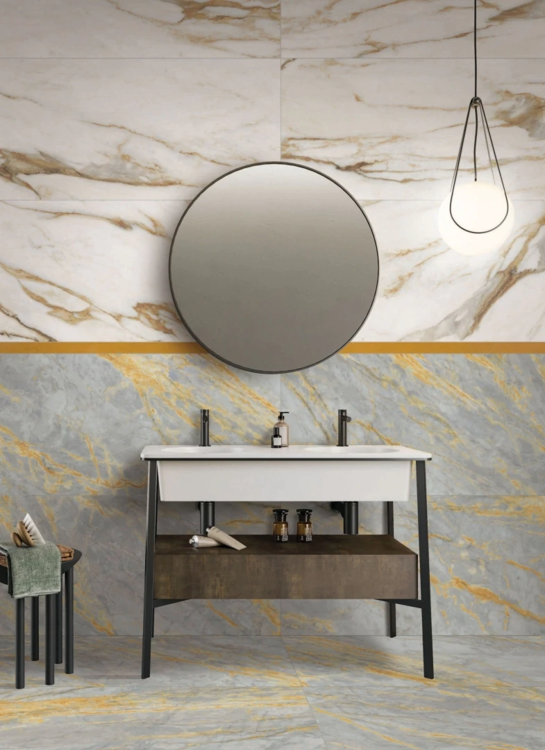 Gres Abk SENSI SIGNORIA efekt marmur - aranzacja w eleganckiej lazience