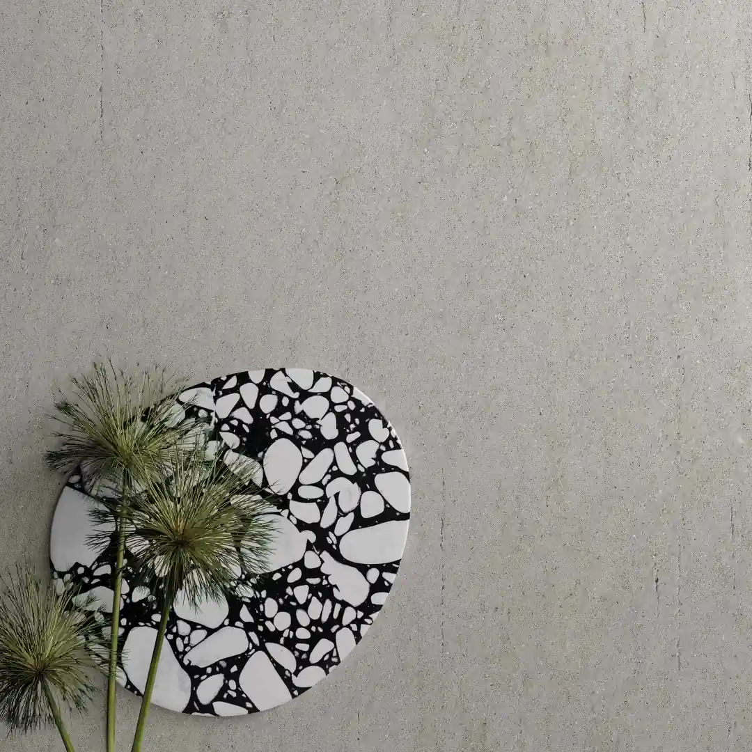 Gres Abk POETRY STONE RELOADED efekt kamień - aranzacja w strefie dziennej z duzymi przeszkleniami