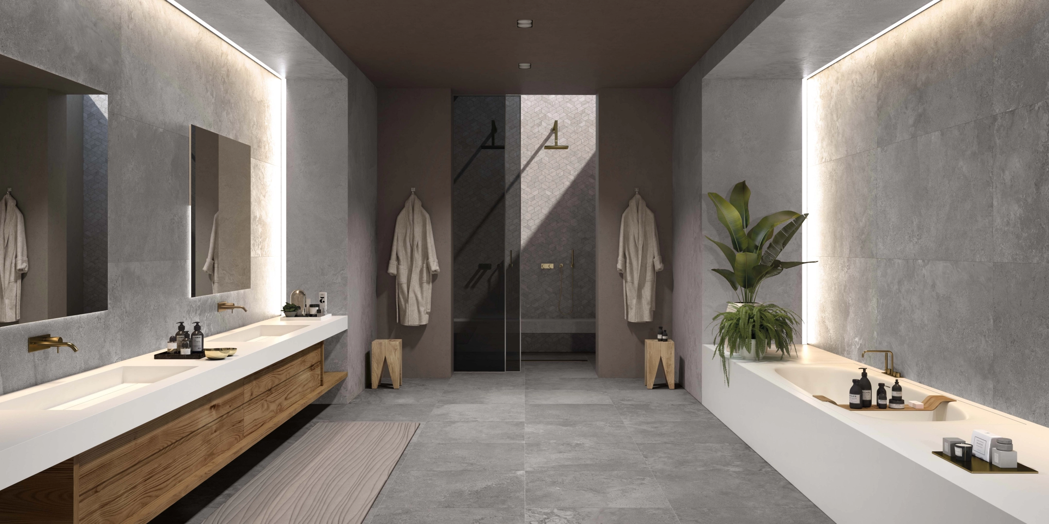 Gres Abk ALPES efekt kamień - aranzacja w eleganckiej lazience