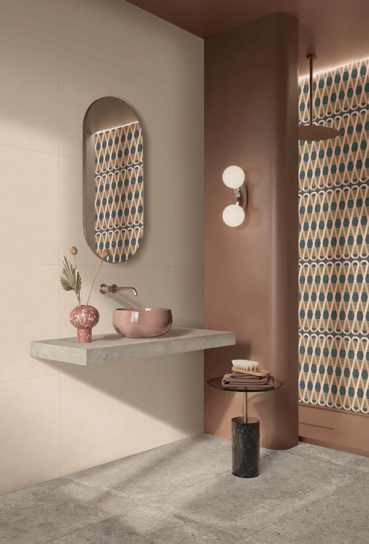 Gres Abk WIDE&STYLE MINI VOL.2 efekt tapeta - aranzacja w eleganckiej lazience