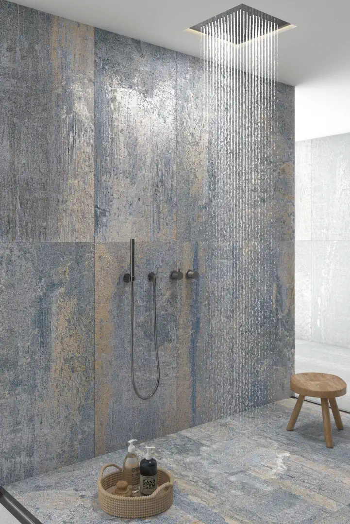 Gres Apavisa EROSION efekt kamień - aranzacja w eleganckiej lazience