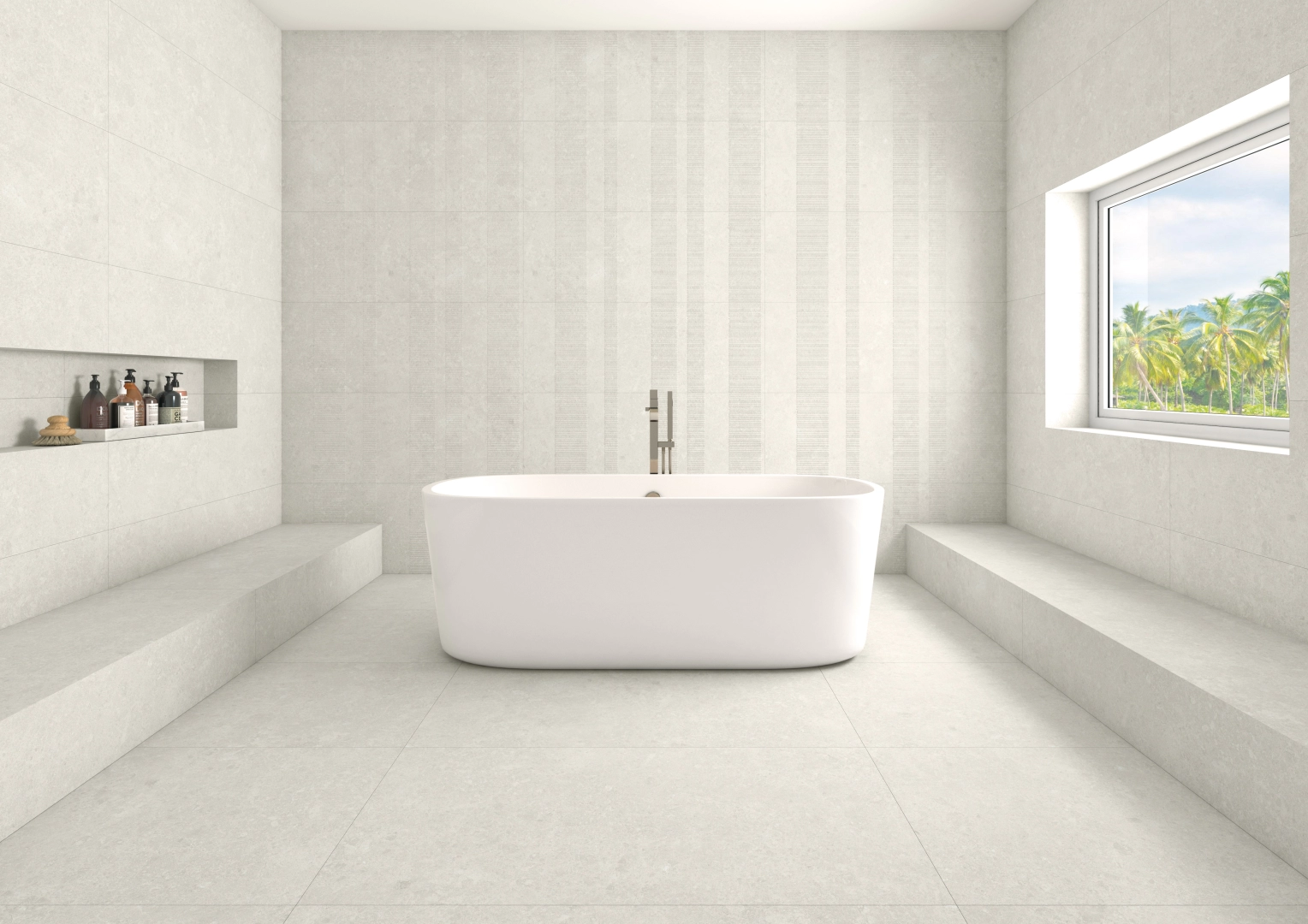 Gres Apavisa PURE efekt kamień - aranzacja w eleganckiej lazience