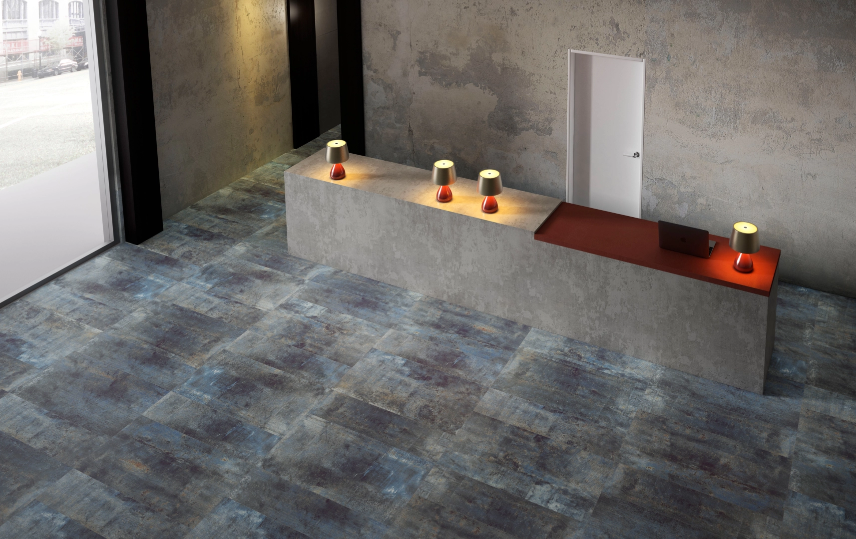 Gres Apavisa ALCHEMY efekt metal - aranzacja w minimalistycznym wnetrzu